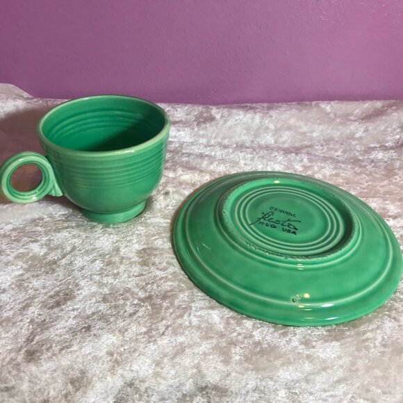 Vintage Fiesta Ware Light Green Cup and Saucer Set Homer Laughlin GUC Retro Rare - Picture 2 of 9